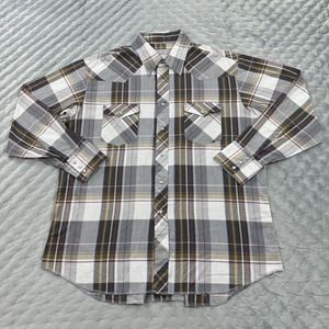 VINTAGE American Hero Shirt Mens XL Gray Brown Plaid Western Pearl Snap Yoke 90s